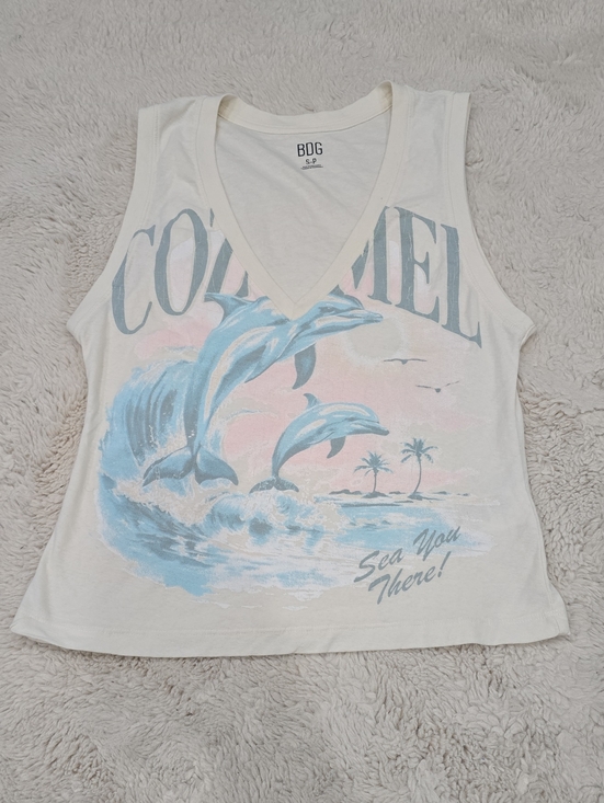 BDG Tops - BDG Cream Dolphin Graphic V-Neck Tank Top